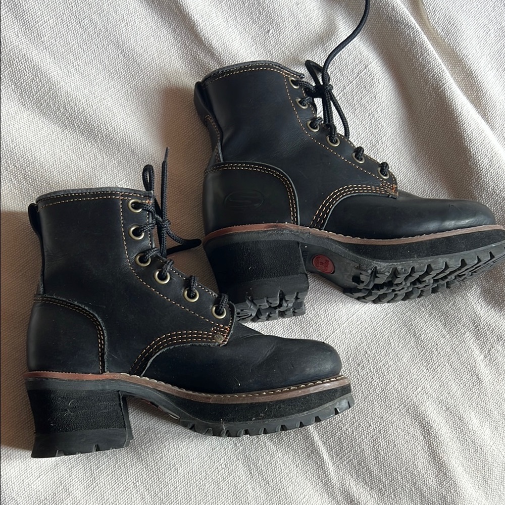 Black Leather Lace-Up Boots